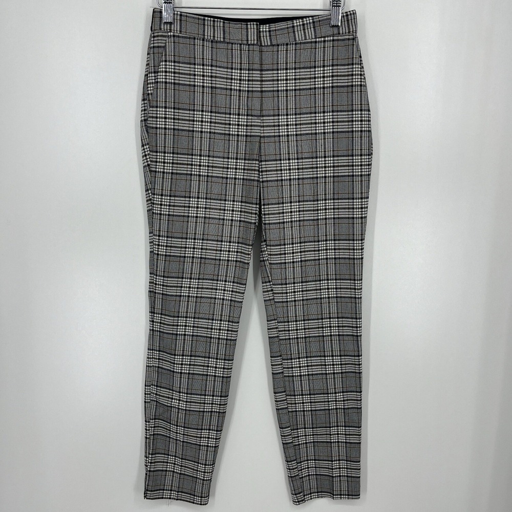 Zara Pants Womens S Multicolor Plaid Print Stretch Polyester Blend Elastic Waist